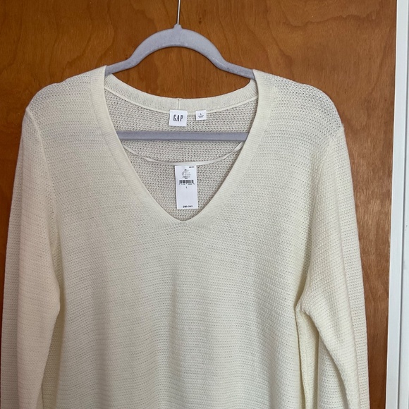 Gap Tunic Sweater Women’s Sz L Cream Brooklyn V-neck Wool Blend Sheer NWT - Picture 2 of 13